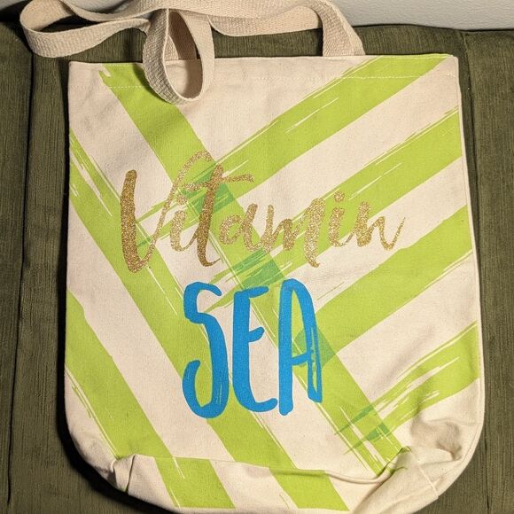 Mud Pie Vitamin Sea Tote Canvas Beach Bag - Picture 1 of 10